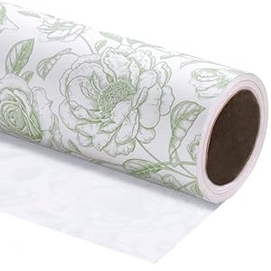 WRAPAHOLIC Jumbo Kraft Floral Wrapping Paper Roll – 30 Inch x 33 Feet – Vintage Toile Green Floral Design for Birthday, Bridal Shower, Wedding, Baby Shower