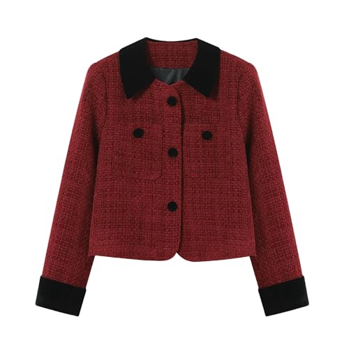 Veste en tweed rouge pour femme avec finitions haute couture de mi-saison