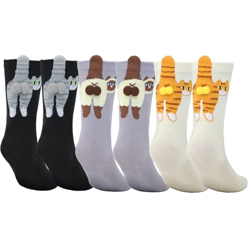 3Pcs Cat Ball Socks Womens Fun 3D Cat Ball Socks Extra Large Embroidered Balls