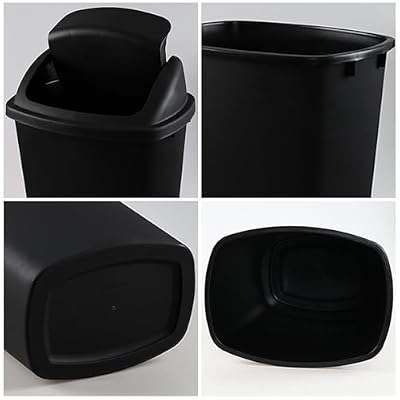 4 Pack 13 Gallon Large Plastic Waste Bin, Plastic Garbage Cans with Swing Lid, Black