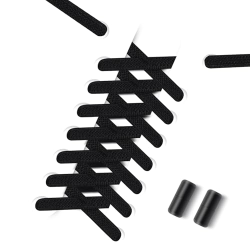Widamin 6 Paar elastische Schnürsenkel mit Metallverschluss No Tie Shoelaces, Faule Schnürsenkel Ohne Binden für Kinder und Erwachsene（flach Schwarz）