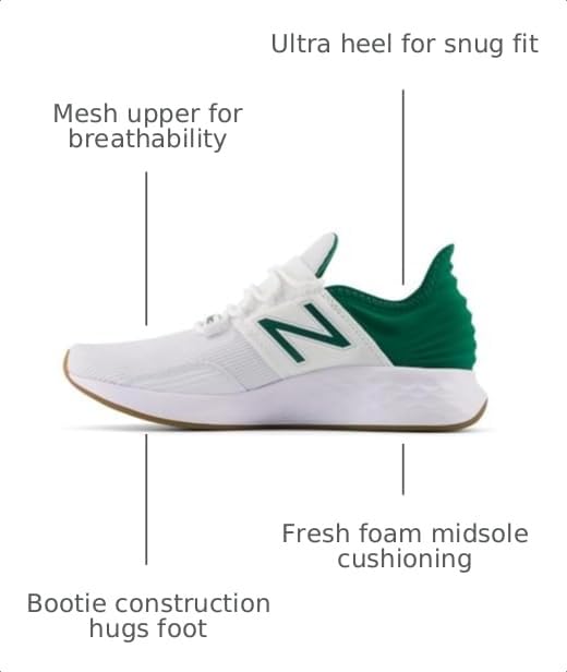 Image of New Balance Kid's Fresh Foam Roav V1 Lace-Up Running Shoe, White /Classic Pine, 3.5 W Big Kid