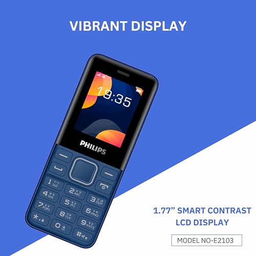 Image of Philips All-New E2103 Sleek & Stylish |Keypad Mobile with 1.77 inch Screen|1000 MAH Battery | 2030mm Speaker| Wireless FM | Bright Torch|Blue
