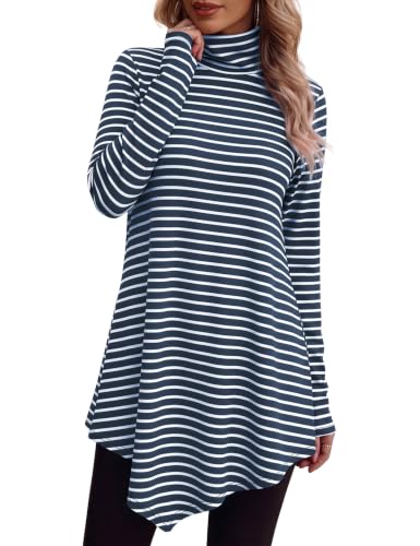 Image of JUSTFASHIONNOW Turtle Neck Shirts for Women Long Sleeve Fall Tunic Tops