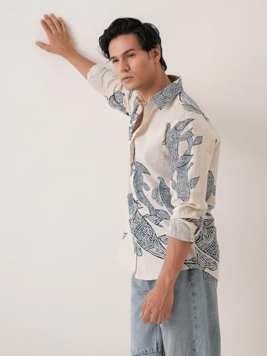 Image of Pinkmint Men Printed Cotton Flex Shirt | Stylish Designer | Regular Fit Floral & Abstract Print Shirt for Men (Available in Plus Size)