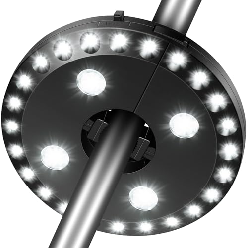 HELESIN Éclairage pour Parasol, Parasol avec 28 LED, 3 Modes d'Éclairage, Alimentation par Batterie, Idéal pour le Jardin, le Balcon, le Camping et la...