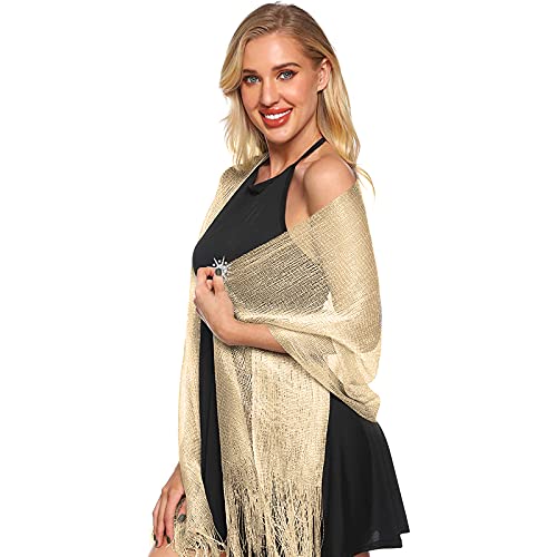 SATINIOR Metallic Shimmering Shawls and Wraps for Evening Dress Women's Scarf with Snowflake Clip for Evening Party Wedding2