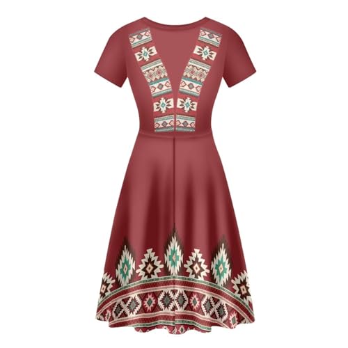 Image of HUGS IDEA Womens Puffy Swing Midi Dress Round Neck Short Sleeve Party A-Line Dresses