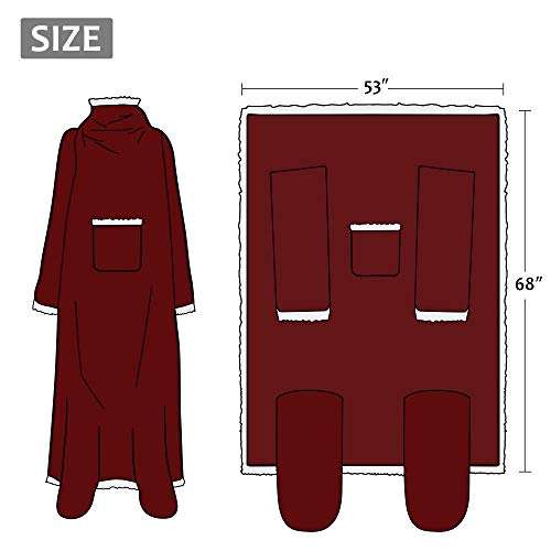 Image of Catalonia Sherpa Wearable Blanket with Sleeves & Foot Pocket for Adults