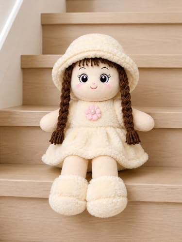 Image of Soft Plush Girl Doll, Cream, Ultra-Soft Fabric with PP Cotton Filling, 40 CM, Cuddly Toy for Kids, Birthdays and Special Occasions