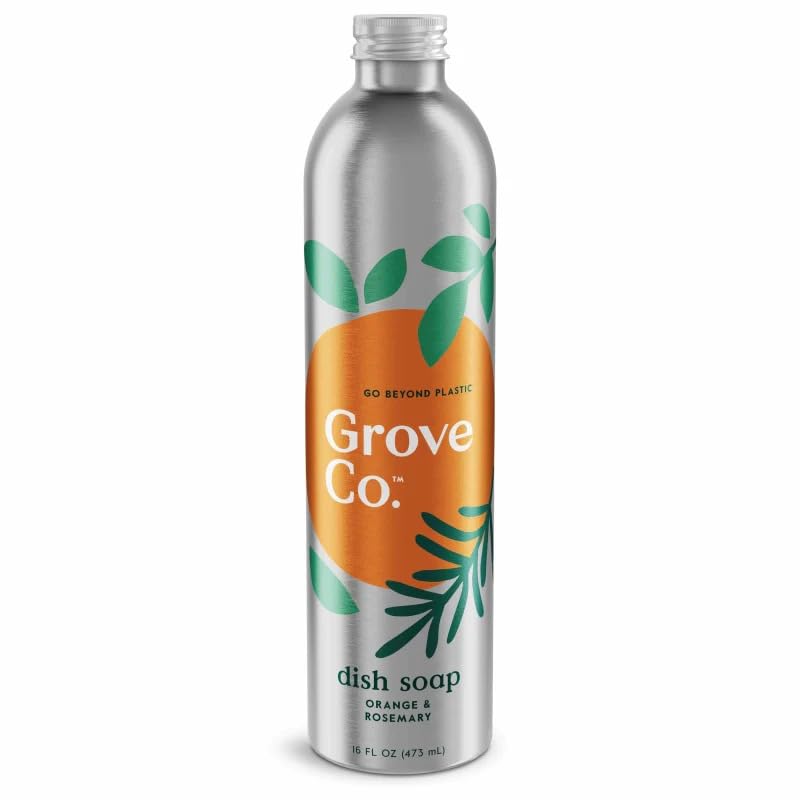 Image of Grove Co. Ultimate Dish Soap Refills (16 Fl Oz) Removes 48-hr Stuck-on Food and Grease,Plastic Free Cleaning Products,100% Natural Orange & Rosemary Fragrance