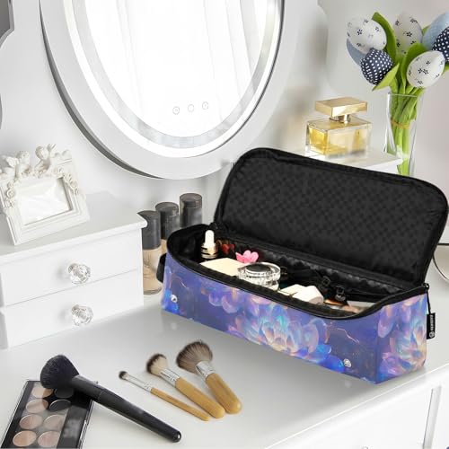 Bolsa de viaje resistente al calor para herramientas de cabello con diseño de flores grandes moradas, ideal para planchas y rizadores miniatura 6