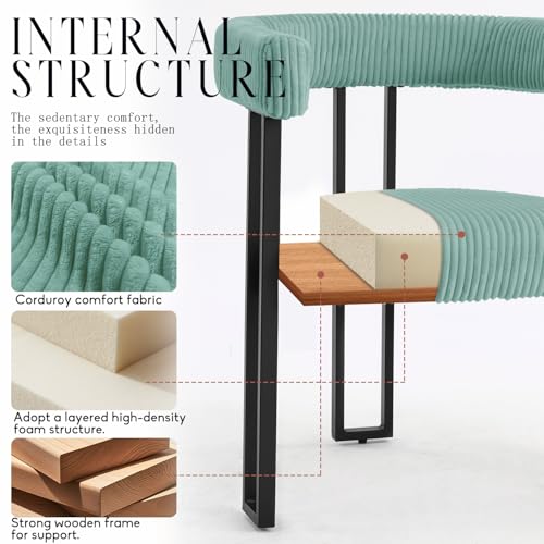 Image of Modern Corduroy Dining Chairs Set of 4 with Metal Legs,Comfy Accent Dining Room Chairs Upholstered Kitchen Side Chairs with Curved Backrest for Dining Room Kitchen Living Room (Mint,4)