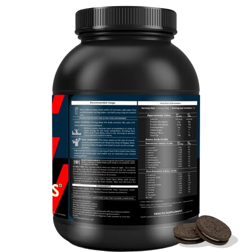 Image of SamFit Pro Gold Class Whey Protein | Chocolate Americana | 2.2 Lbs | 1kg | 24 Gram Protein per Scoop | USA made Whey (Cookies & Cream, 1kg)