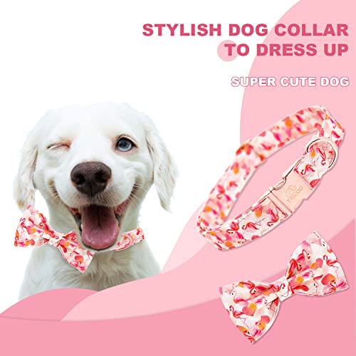 Image of Tunkoo Super Cute Dog Collar with Bow Tie Pink Flamingo Heart - Durable, Adjustable, and Stylish Pet Collar Available in Small Medium Large L