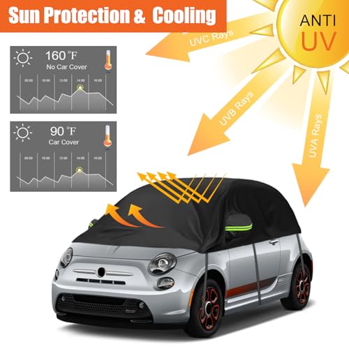 Autoabdeckung Schrägheck Universalmodell 300 * 150 * 49cm, Halbgarage Wasserdicht Ersatz für FIAT 500/Abarth 595, für Up/Seat MII, für Picanto/Citroen C1, Autoplane Halbabdeckung für Allwetter