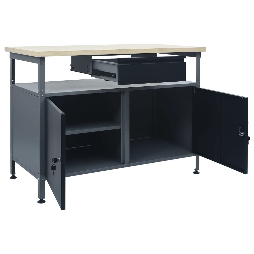 vidaXL Banco de Trabajo Garaje Superficie Grande Herramientas de Trabajo Mesa Estación Plataforma Estable de Acero Negro 120x60x85 cm