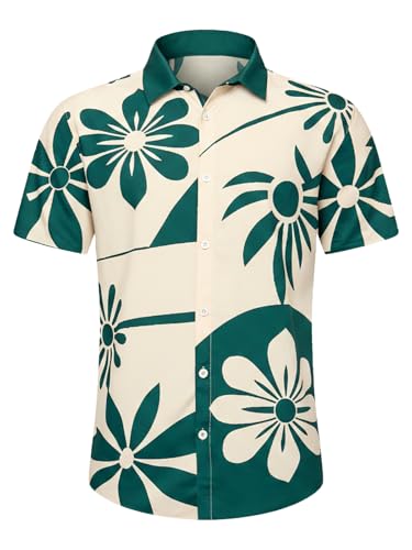 Image of Men's Hawaiian Shirt Tops Vintage Short Sleeve Button Down Beach Shirt Male Tropical Floral Summer Pullover Party Holiday