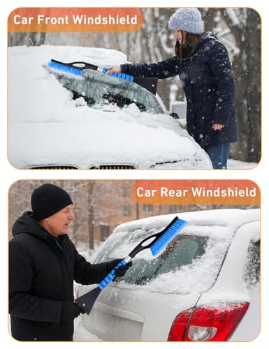Image of EcoNour 27 inch Aluminum Snow Brush with Ice Scrapers for Car Windshield | For Car window | Car Snow Scraper and Brush with Ergonomic Foam Grip Winter Accessories (Blue)