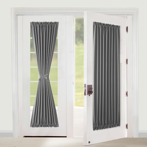XWZO Door Curtains for Door Window, Thermal and Room Darkening Curtains for French Doors, Rod Pocket Blackout Curtains for Kitchen, 36 x 72 inches Long, Grey, 1 Panel