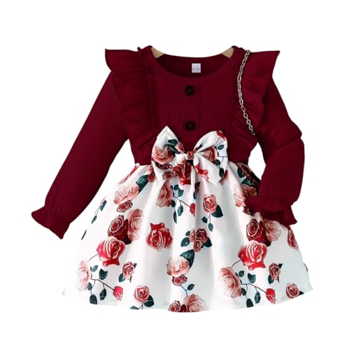 Image of Buy & Try Berry Lycra Girls Printed Frock, Full Sleeve, Soft Stretchable Fabric, Comfortable Party & Casual Wear Dress for Kids