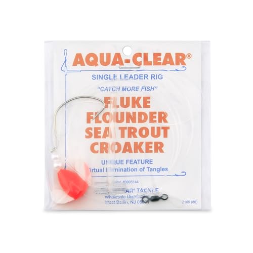 Aqua-Clear Spin-N-Glow Fishing Rig – Orange Pearl, Pre-Rigged Saltwater Gear for Flounder, Fluke, Sea Trout & Croaker, 3-0 Hook, AFW Swivel, 40 lb Mono Leader, T-Standoff
