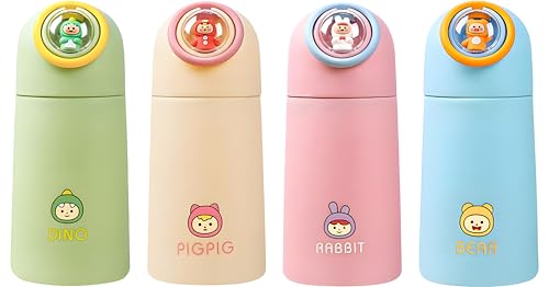 Image of Barebeauty Creative Cartoon Printed Glass Water Bottle for Boys & Girls | Double Layer Inner Glass Outer Plastic | Cute Animal Design Leak-Proof Insulated Flask for Kids 360 ML