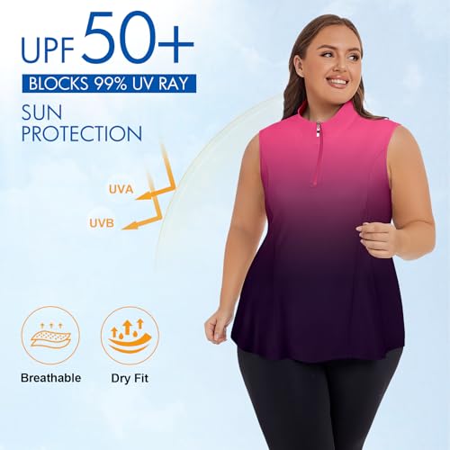 Plus Size Golf Polo Shirts for Women 1/4 Zip Up Quick Dry Sleeveless Workout Tank Tops XL-5XL4
