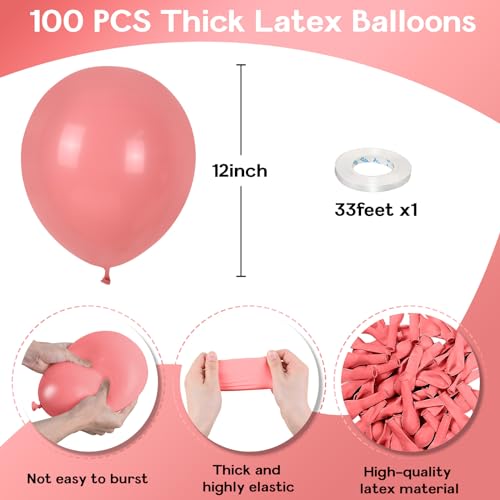 Image of Jobkoo Dusty Pink Balloons 12 Inch, 100 Pack Vintage Pink Balloon Boho Dusty Rose Latex Balloons Matte Mauve Retro Blush Pink Helium Balloons for Birthday Wedding Baby Bridal Shower Party Decorations