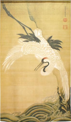 のれん工房 のれん 和風 伊藤若冲 白鶴図 浪に鶴 日本絵画 タペストリー ポスター 幅85cm×丈150cm 91266