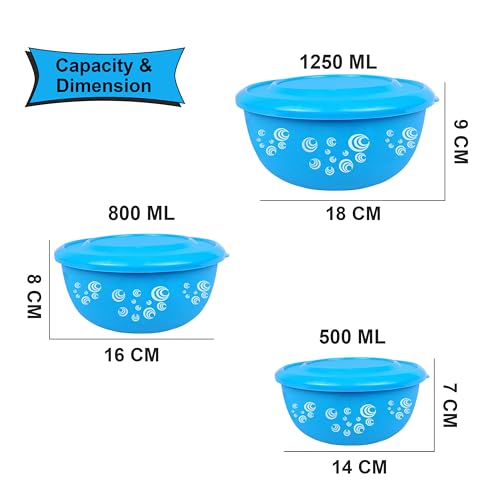 Image of Microwave Safe Stainless Steel Food Storage Container with Lid | Euro Mixing Bowl Set for Kitchen | 500ml, 800ml, 1250ml | Pack of 3 | Leak-Proof (Classic Blue Spiral 3)