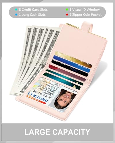 Image of Aiawoxc Womens Wallet, RFID Small Slim Wallets for Women, Compact Credit Card Holder, Cute Leather Bifold Ladies Purse with Zipper Coin Pocket and ID Window, Pink