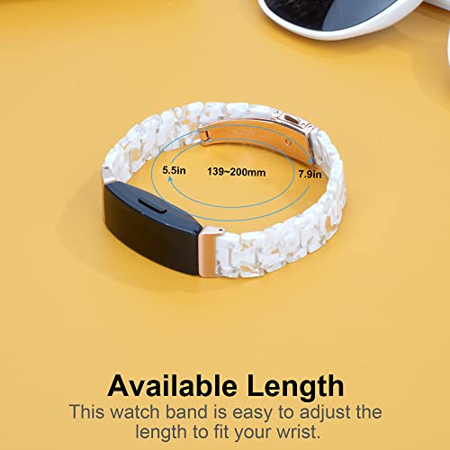 Image of Wongeto Resin Band Compatible with Fitbit Inspire 2 & Inspire /Inspire HR Watch Bands for Women (White Flower)