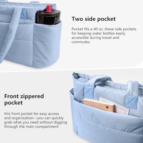 Image of Puffer Tote Bag for Women Quilted Nurse Bag Lightweight Work Bag for Teacher Travel Handbag with Multiple Pockets