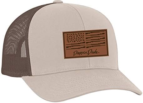 Droppin Drake Men's Duck Flag Laser Engraved Leather Patch Trucker Hat, KhakiBrown , One Size-X-Large