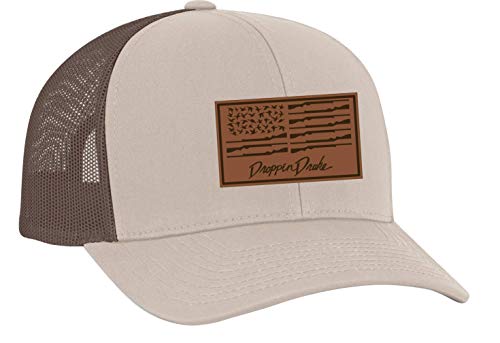 Droppin Drake Men's Duck Flag Laser Engraved Leather Patch Trucker Hat, Khakibrown , One Size-X-Large #TOP2