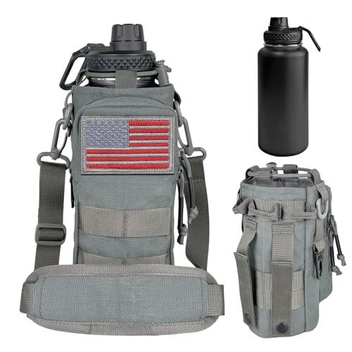 Image of 32 oz Insulated Water Bottle with Sleeve - Tactical Stainless Steel Wide Mouth Gym Water Bottles for Men Sports Workout Hiking with Pouch Gray
