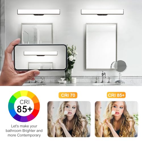OOWOLF Bathroom Mirror Wall Light - 17" 12W 4000K LED Makeup Shaver Lamp Wall Over IP44 Mirror for Dressing Table Cabinet(not Included Switch) (Black, 17 Inch) - Image 4
