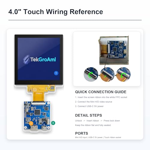 Image of TekGroAml 4 Inch 720x720 IPS Square Touch LCD Display, H /D Video Port | mini Touchscreen for PC Sensor Panel, DIY Dashboard and Embedded Projects