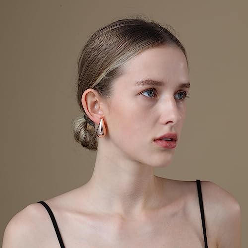 Image of Apsvo Chunky 14K Gold Plated Hoop Earrings for Women, Lightweight Waterdrop Hollow Open Hoops, Hypoallergenic Dupes Earrings