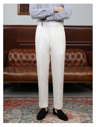 Ceehuteey Mens Linen High Waisted Pants Pleated Front Lightweight Adjustable Waist Trousers Long2