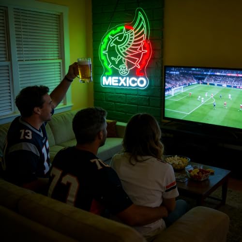 Image of Football Neon Sign for Wall Decor Soccer Team Logo LED Light for Man Cave | Dimmable football neon light, bedroom, bar, party, fans club wall decor, gifts for soccer team fans, size 15.7*11.4 in