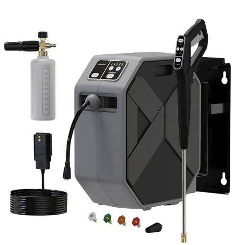 WISSIPRO Electric Wall Mounted Power Washer -5000 PSI 3.2 GPM Adjustable Pressure Washer, Power Washer with GFCI Power Cord 100FT Retractable Hose and 1L Foam Canno for Cars, Driveways, Patios