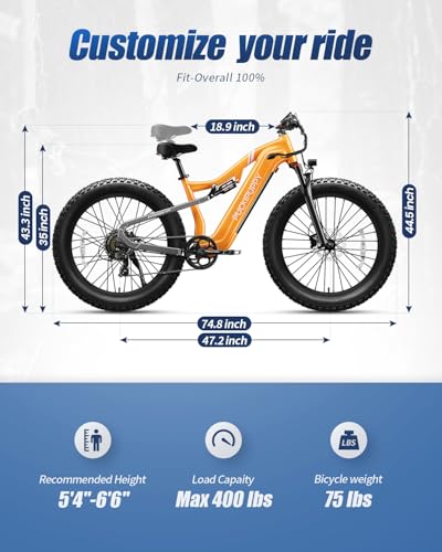 PUCKIPUPPY Labrador Electric Bike for Adults 960W, 48V 20AH Battery Adult Electric Bicycles, 26" Fat Tire Full Suspension Ebike, 28MPH Mountain Beach E Bike, 7 Speed, 80Miles Range, UL2849 Compliant