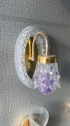 Image of Modern Gold Flnish Crystal Led Wall Lamp | 3 Color Modes (Warm, Neutral, Cool White) | Indoor Wall Lamp for Bedroom, Living Room,Etc