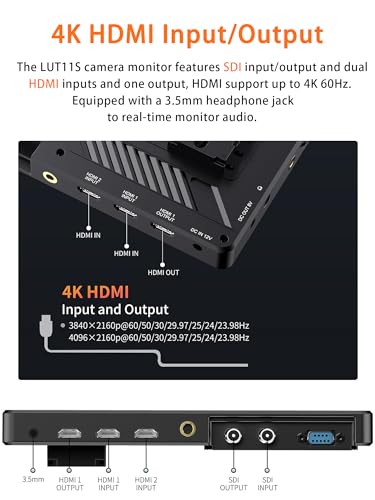 Image of FEELWORLD LUT11S 10.1 Inch Camera Monitor, 2000nit IPS Touch Screen 1920x1200, 4K 60Hz HDMI Camera Field Monitor SDI, Video Assist HDR Waveform Focus Peaking 3D LUT