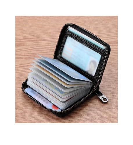 Genuine Leather Credit Card Holder, Wallet Case, Bank Card Case, RFID Blocking Secure Card Case, ID Case, Organizer Zipper Wallet 1 Pcs - Black2