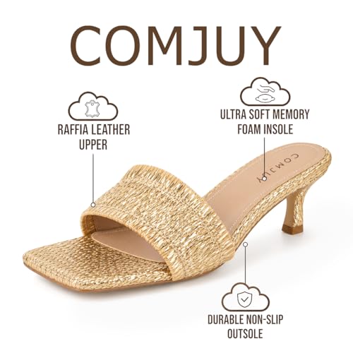 Image of Raffia Sandals Womens Heeled Sandals Comfortable 2 Inch Kitten Heels Lightweight Square Toe Summer heels