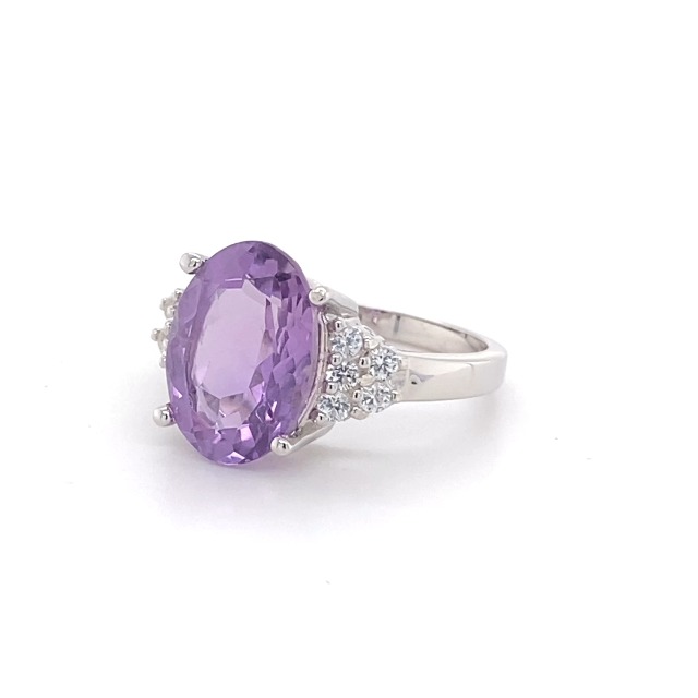 Bague En Argent 925 Améthyste Violette Et Topaze Blanche - Taille 9 | Style Solitaire Avec Pierres D’accent