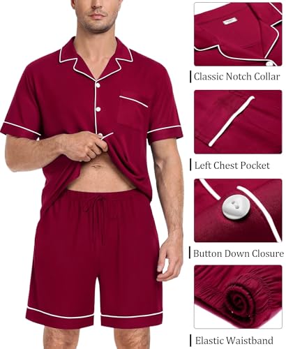 Image of SWOMOG Mens Pajama Set Short Sleeve 2 PCS Sleepwear Button Down Soft Loungewear Modal Set Pj Set with Pockets S-3XL